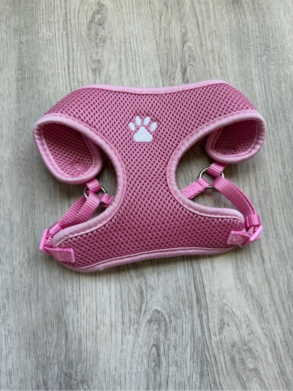 Small Dog Harness in Pink Breathable Mesh with White Paw Print Accent - size XS
